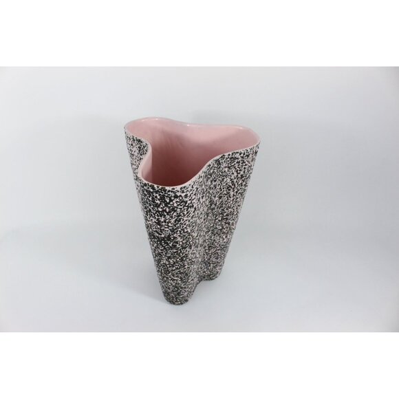 Kenwood Zanesville Pottery Vase 10” USA 2103 MCM Pink Black Speckled Tri Lobe - Picture 4 of 14